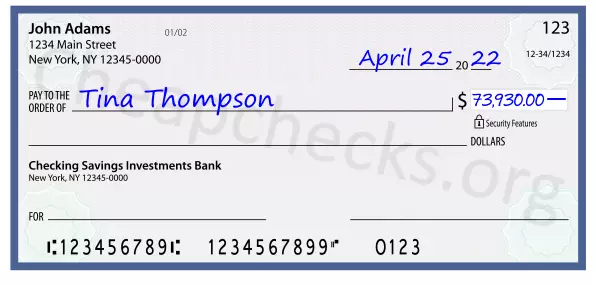 73930.00 dollars written on a check