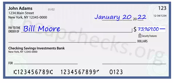 73969.00 dollars written on a check