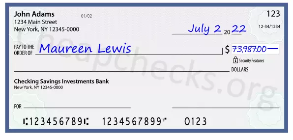 73987.00 dollars written on a check