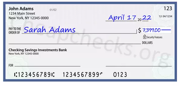 7399.00 dollars written on a check