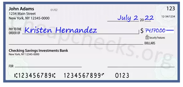 74170.00 dollars written on a check