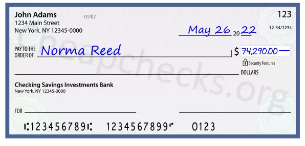 74290.00 dollars written on a check