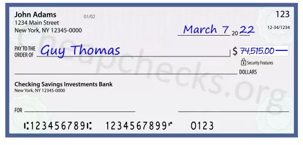 74515.00 dollars written on a check