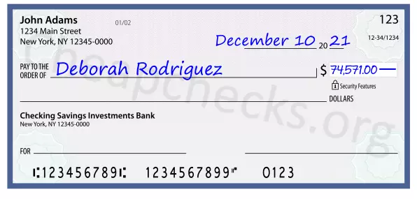 74571.00 dollars written on a check