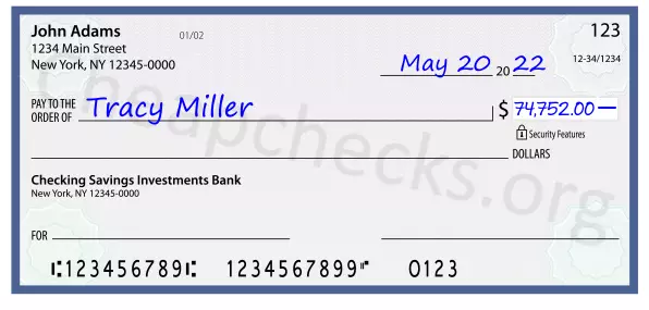 74752.00 dollars written on a check
