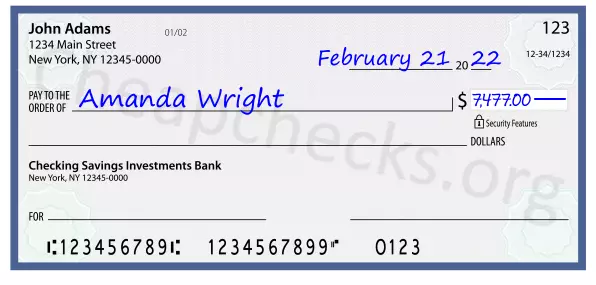 7477.00 dollars written on a check