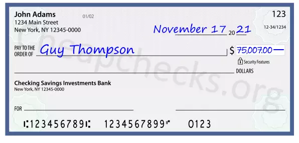 75007.00 dollars written on a check