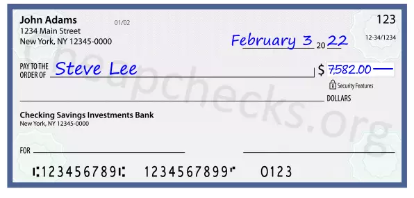 7582.00 dollars written on a check