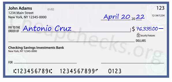 76335.00 dollars written on a check