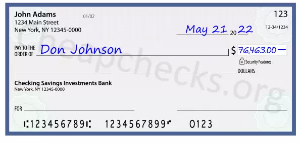 76463.00 dollars written on a check