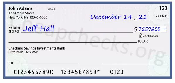 76596.00 dollars written on a check