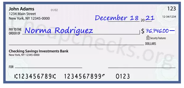 76746.00 dollars written on a check