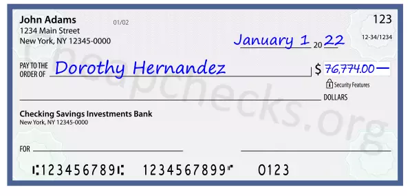 76774.00 dollars written on a check