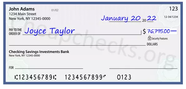 76795.00 dollars written on a check