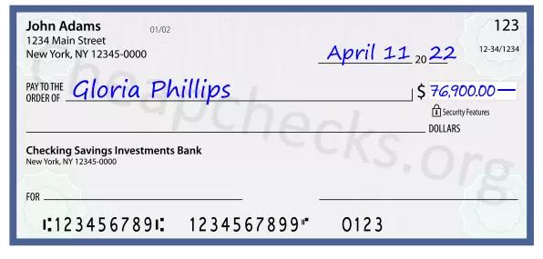 76900.00 dollars written on a check