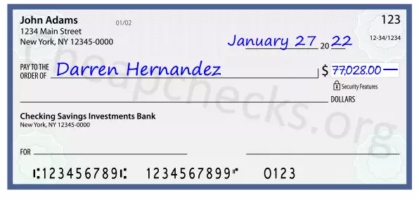 77028.00 dollars written on a check