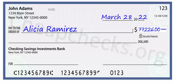 77226.00 dollars written on a check