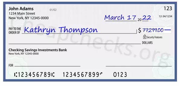 77299.00 dollars written on a check