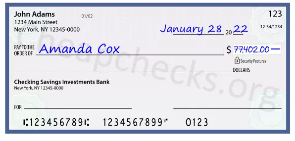 77402.00 dollars written on a check