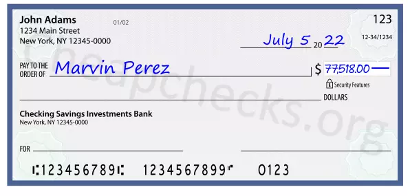 77518.00 dollars written on a check