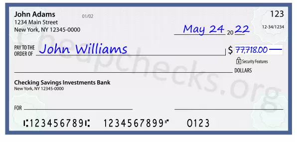77718.00 dollars written on a check