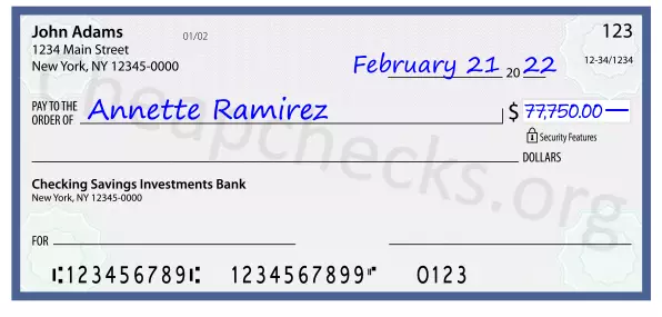 77750.00 dollars written on a check