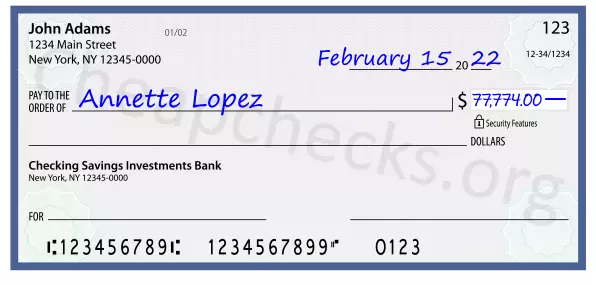 77774.00 dollars written on a check