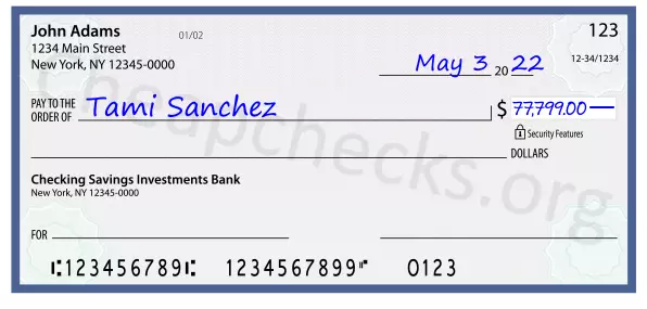 77799.00 dollars written on a check