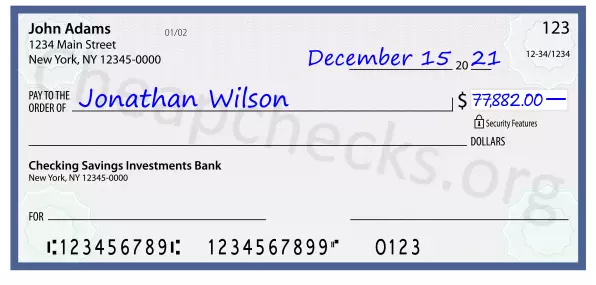 77882.00 dollars written on a check