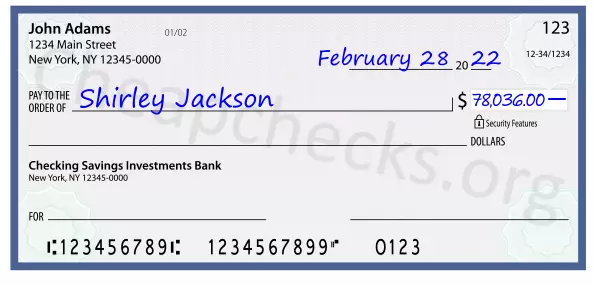 78036.00 dollars written on a check