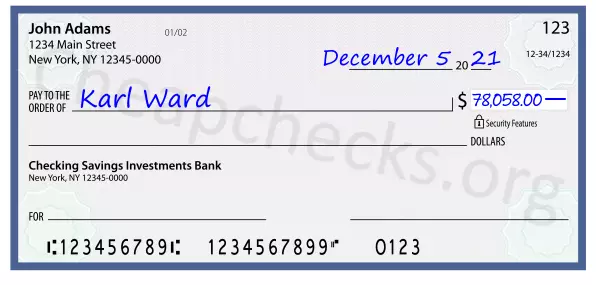 78058.00 dollars written on a check