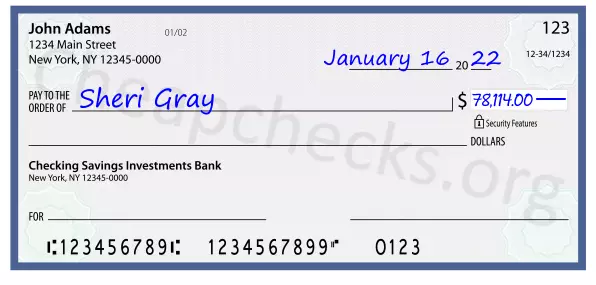 78114.00 dollars written on a check