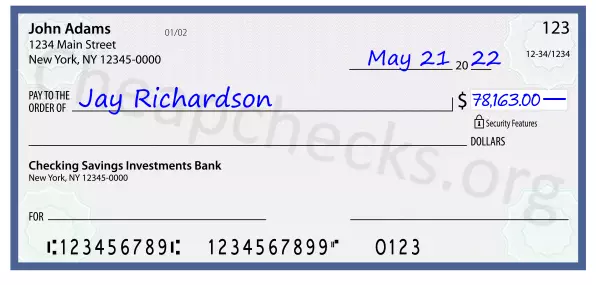 78163.00 dollars written on a check