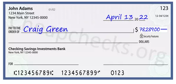 78289.00 dollars written on a check