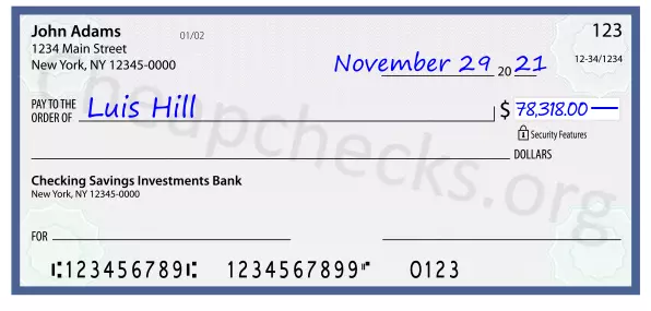 78318.00 dollars written on a check