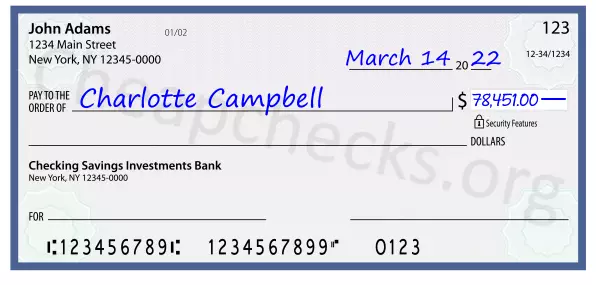 78451.00 dollars written on a check