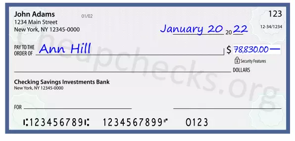 78830.00 dollars written on a check