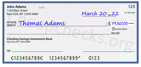 79361.00 dollars written on a check