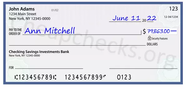 79863.00 dollars written on a check