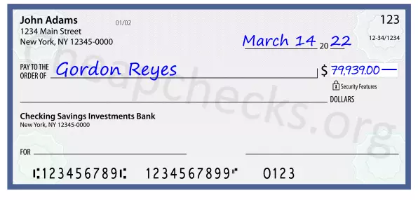 79939.00 dollars written on a check