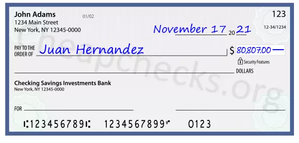 80807.00 dollars written on a check