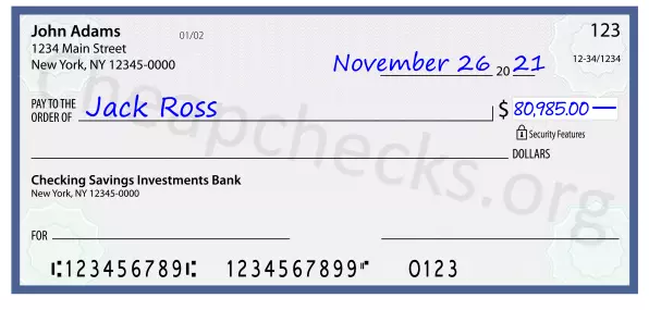 80985.00 dollars written on a check