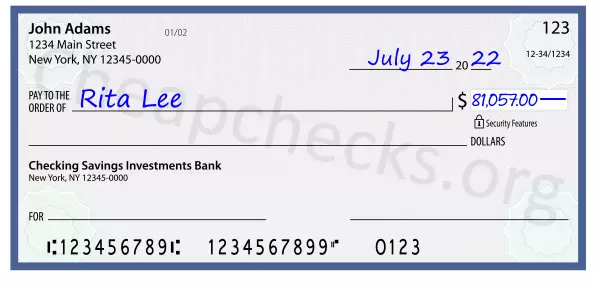 81057.00 dollars written on a check