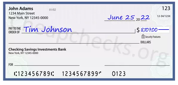 8107.00 dollars written on a check