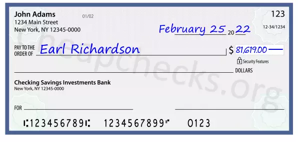 81619.00 dollars written on a check