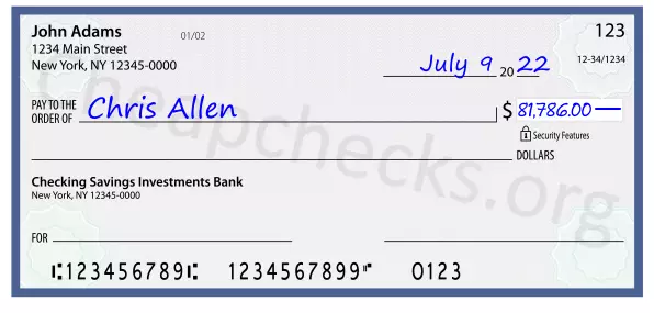 81786.00 dollars written on a check