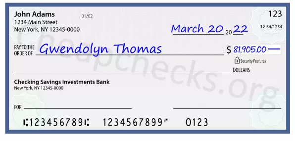 81905.00 dollars written on a check