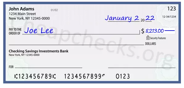 8213.00 dollars written on a check