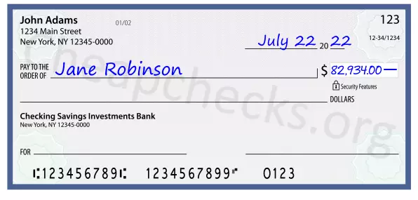 82934.00 dollars written on a check