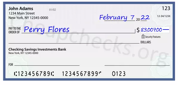 83007.00 dollars written on a check